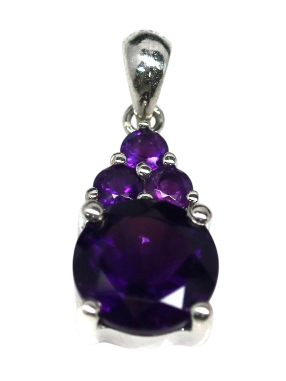 Purple Amethyst Pendant 925 Sterling Silver White Gold Plated Handmade